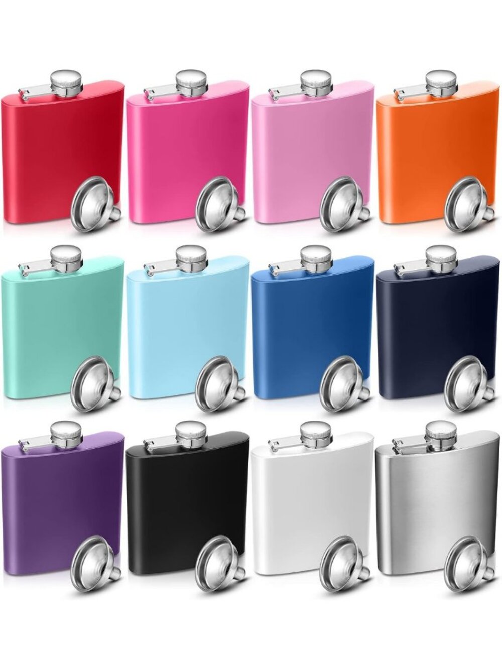 12-Pack Stainless Steel Hip Flasks with Funnels - Perfect for Liquor & Gifts